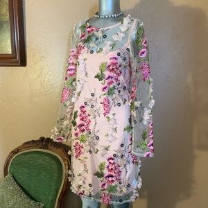 NWT Stella Flower Embellished Pink Shift Dress.  Sz M